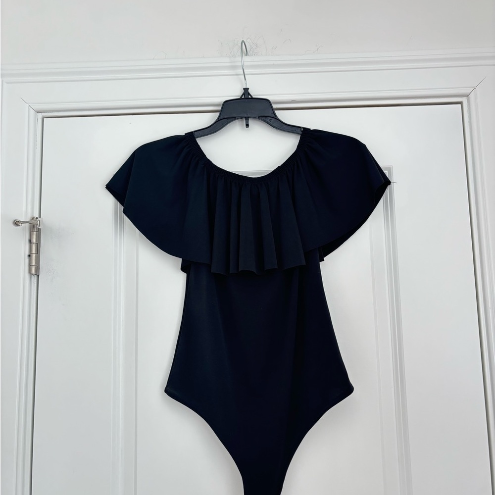 Black Off-Shoulder One-Piece Top - Picture 6 of 8